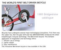 extract from 1985 bridgestone catalog about world first belt drive bike