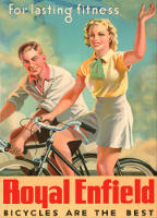 early ad with happy young couple riding through countryside