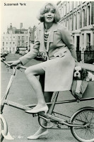 period photo of susannah york on moulton bike